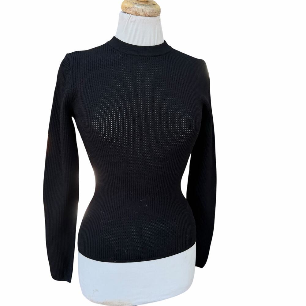 Babaton Waldorf Sculpt Knit Black Long-Sleeve Crewneck Top Shirt NWT Size Small - Picture 2 of 16